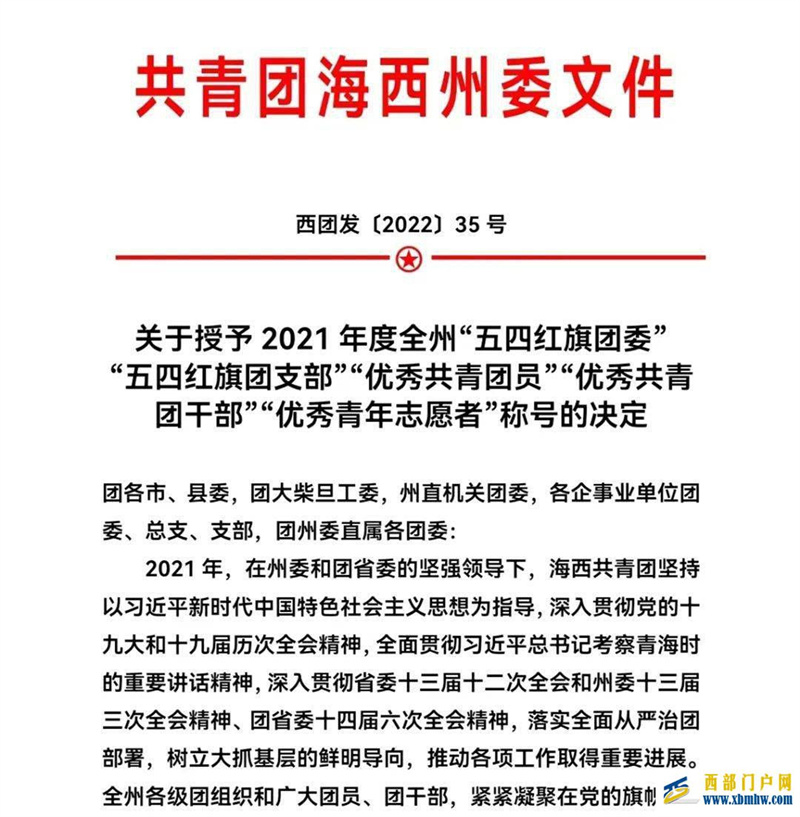 海西州消防救援支隊一個集體、四名個人榮獲共青團海西州委表彰(圖1)